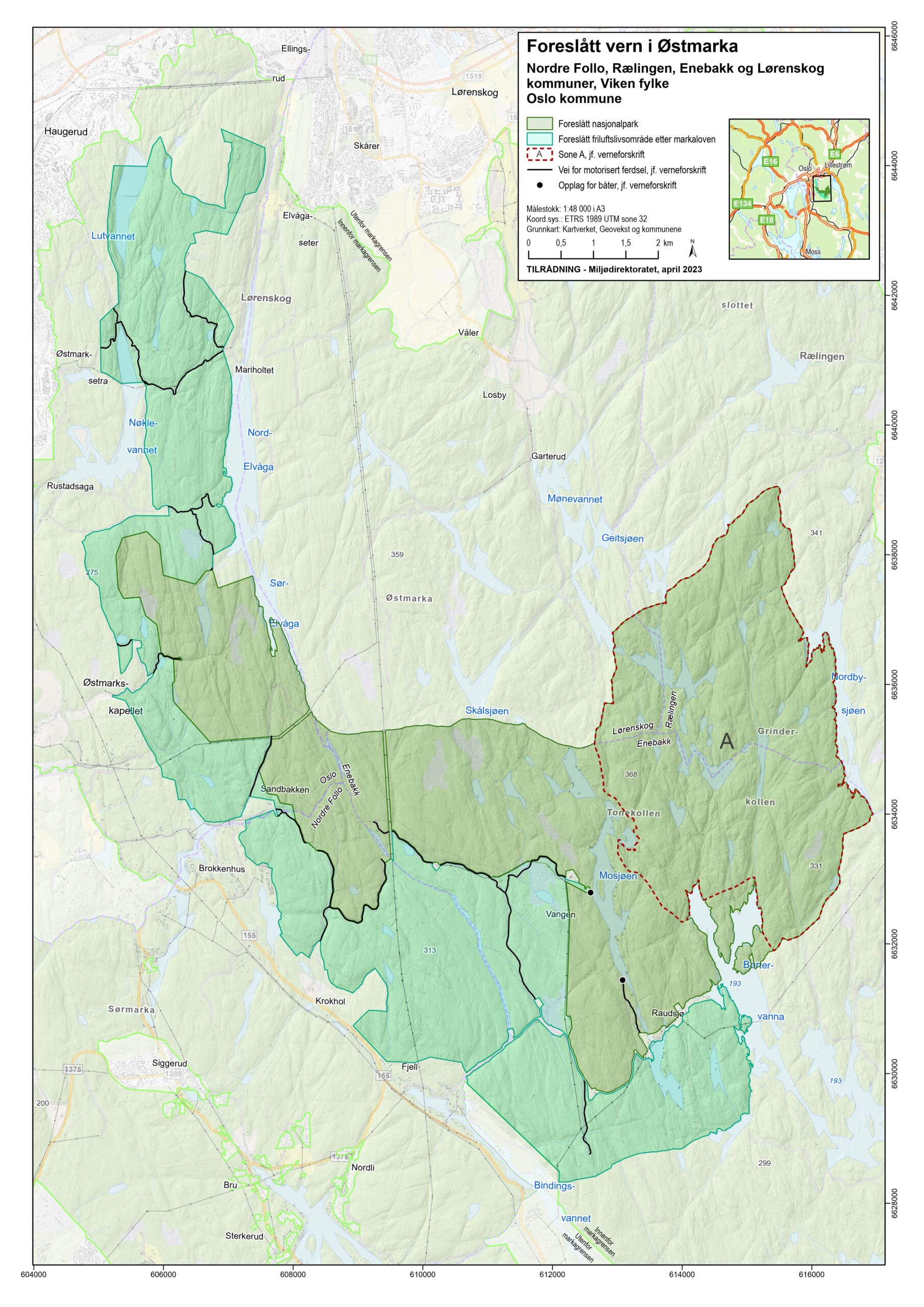 Kart over Miljødirektoratets forslag til nasjonalpark og friluftslivsområder