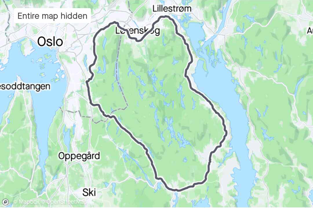 Karten viser turen Egil Engen gikk rundt Østmarka.