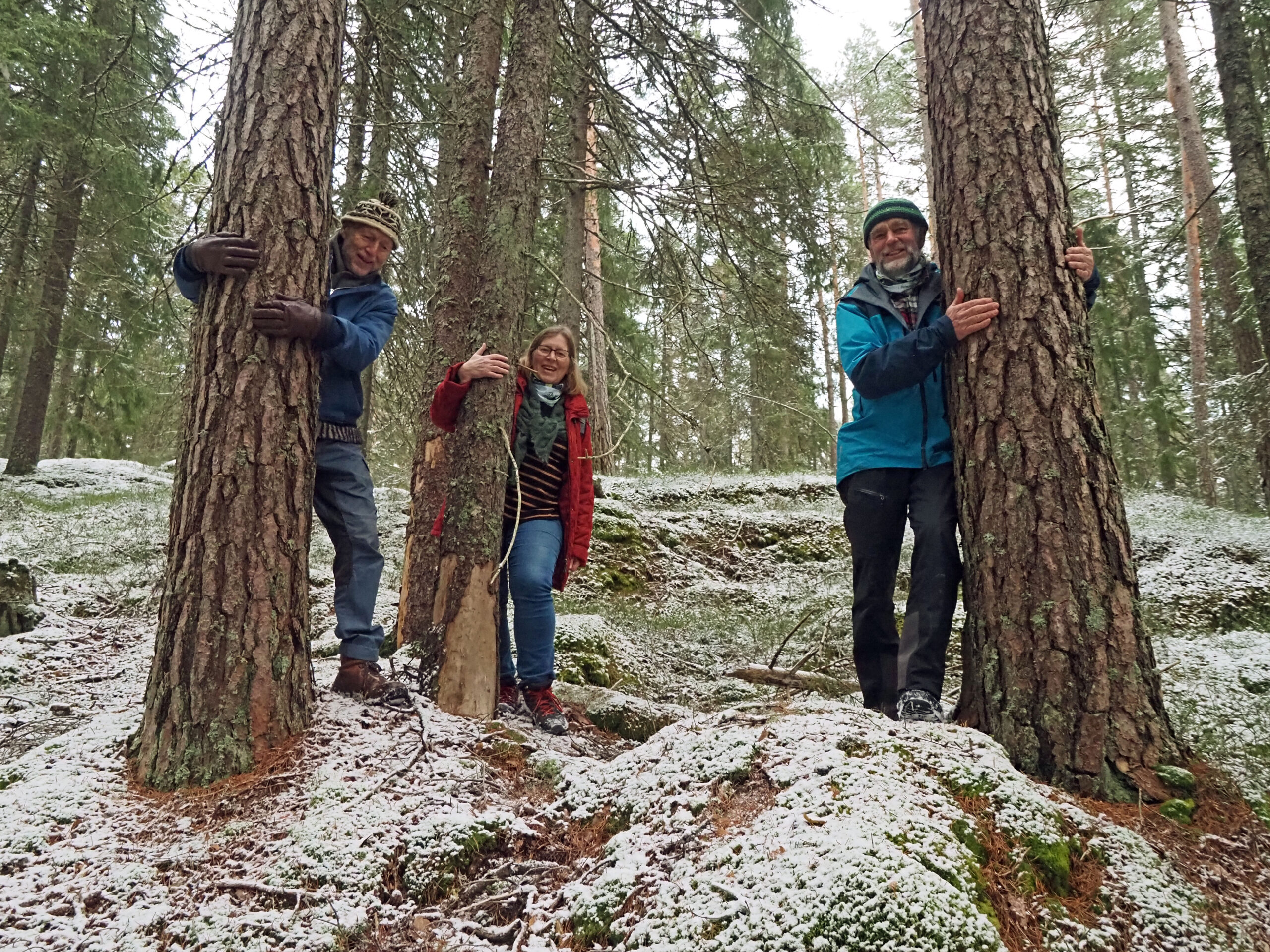 F.v.: Sigmund Hågvar, Helga Gunnarsdóttir og Johan G. Ellingsen begynte å jobbe med ideen om en nasjonalpark i Østmarka i 2011, mens de var styremedlemmer i Østmarkas Venner. De ga seg aldri, og er fortsatt med i ØV-styret. Foto: Bjarne Røsjø.